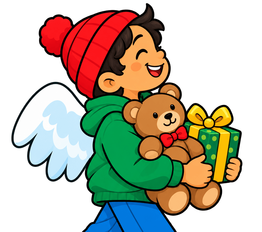 Illustration of a happy kid carrying gifts